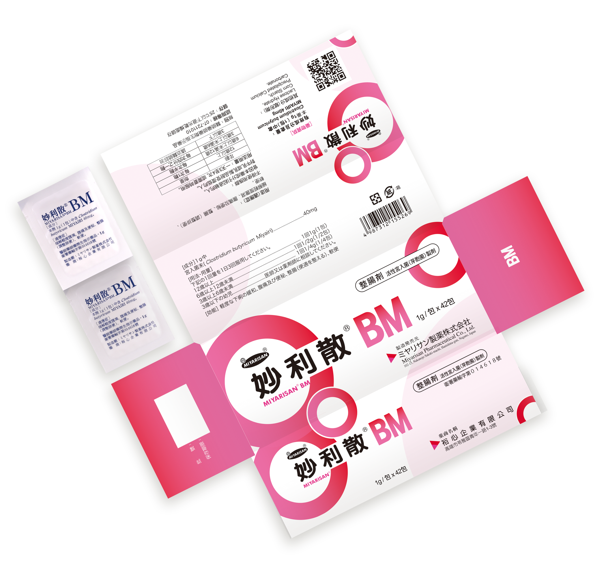 請認明正牌妙利散BM，拒絕成分來源不明的益生菌。妙利散主要成份為為宮入菌，屬於酪酸菌的一種。緩解輕度腹瀉、腹痛及便祕、整腸(調整排便)、軟便。